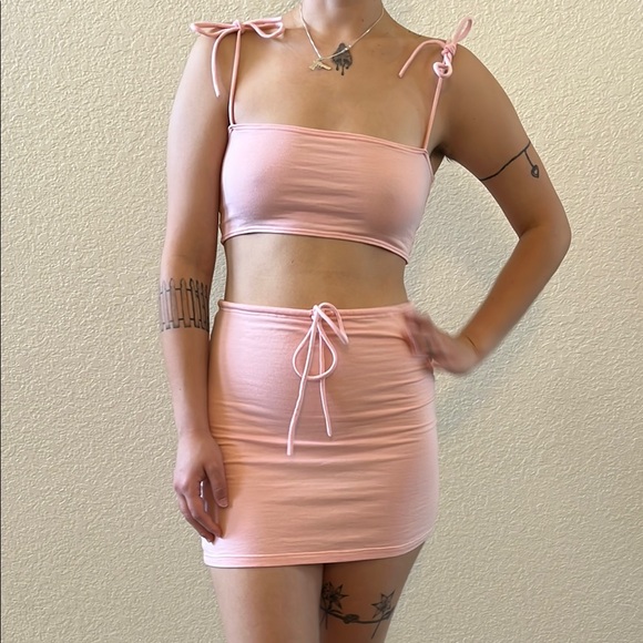 Reformation Dresses & Skirts - NWOT Baby pink 2 piece set cropped bandeau and mini skirt